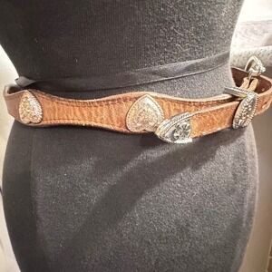 Nocona Brown Leather Belt Womens Size 30 Sm Silver Tone Hearts Western vintage
